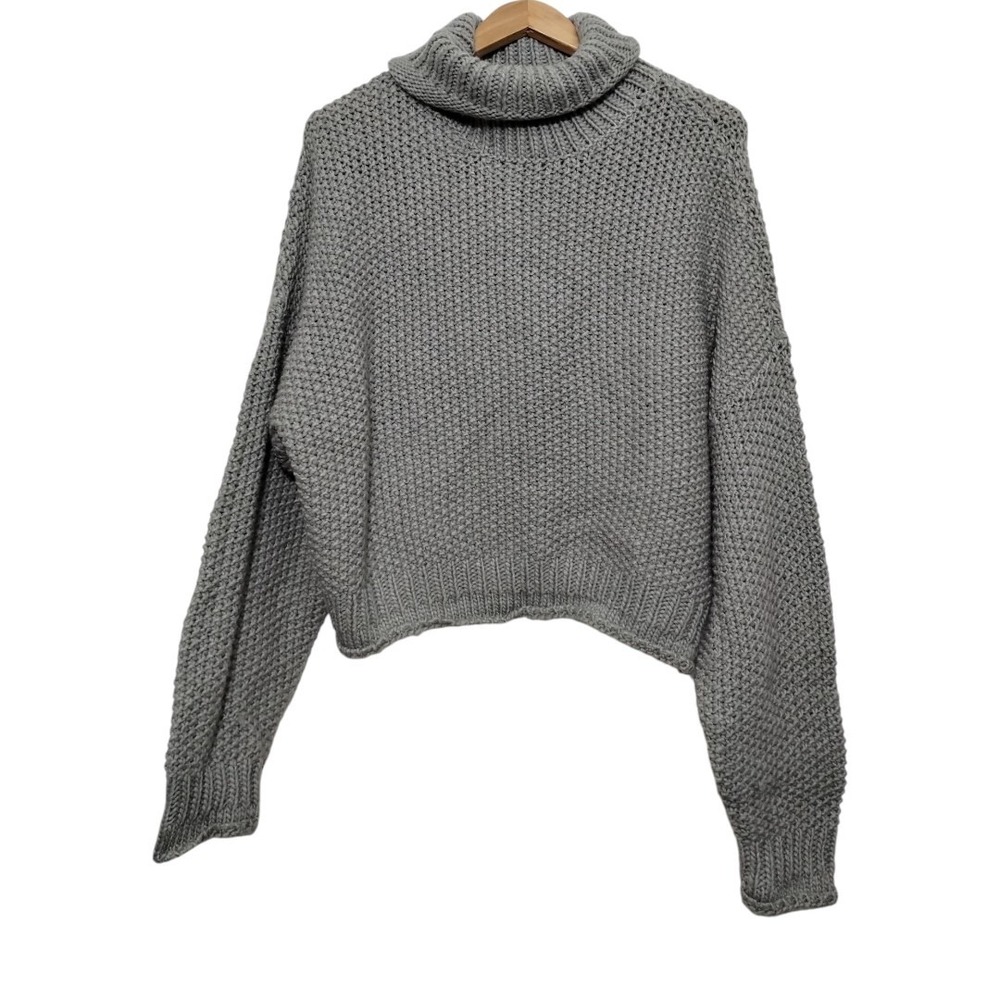MOTH Gray Chunk Knit Wool Blend Turtleneck Crop Sweater Womens M Grunge Preppy‎